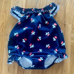 🍒 Janie and Jack Baby Navy Merchant Marine Cherry Ruffle Swimsuit Sz 6-12 Months